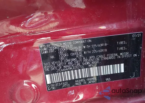 2021 Toyota Venza Le from USA, damaged, VIN JTEAAAAH9MJ035272